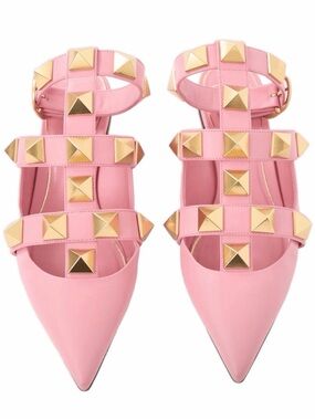 Valentino Pink Studded Pointed-Toe Women’s Flats